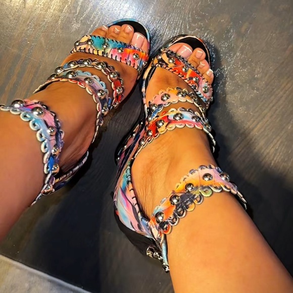 AKIRA Shoes - AKIRA Multicolor Studded Ankle-Strap Sandals